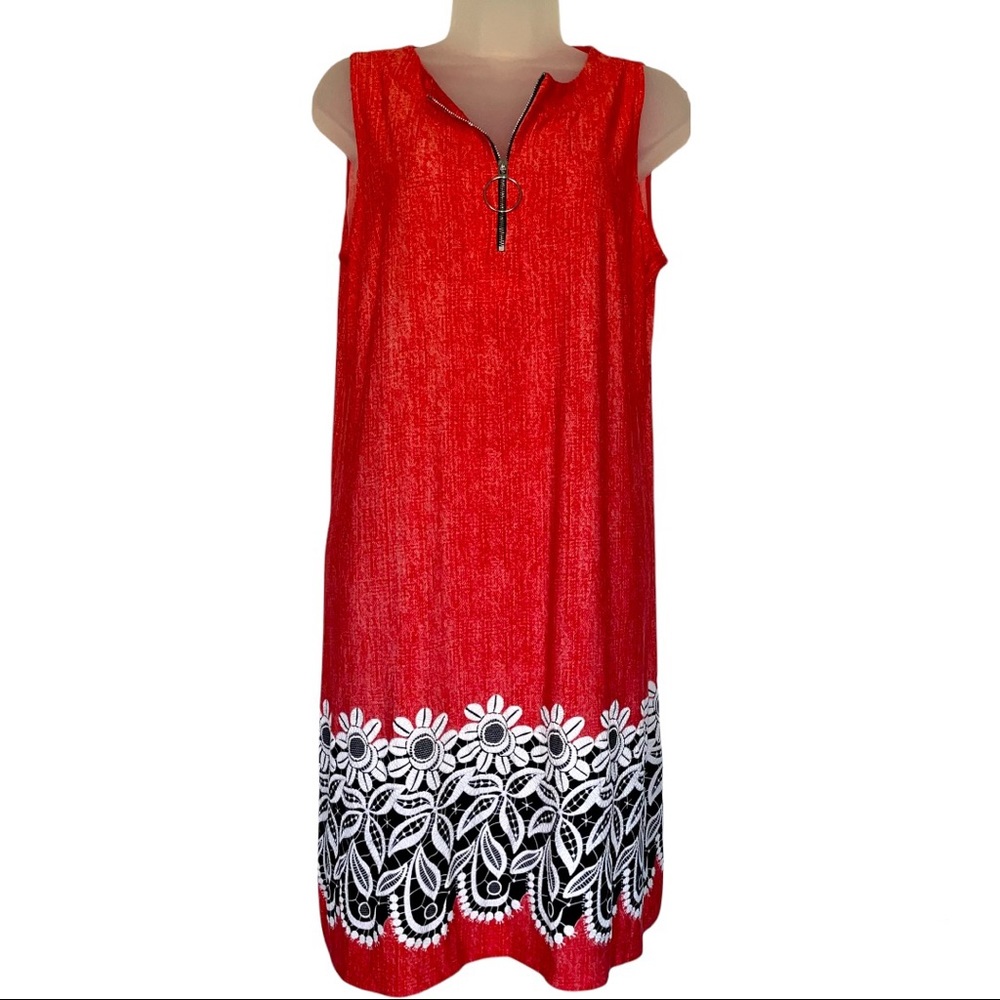 Ivy Lane Red Pink Zipper Dress Floral Flowers Sleeveless
